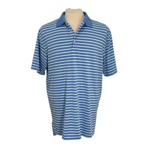 Peter Millar Summer Comfort Men Large Blue Striped Shirt Hollywood Golf Club